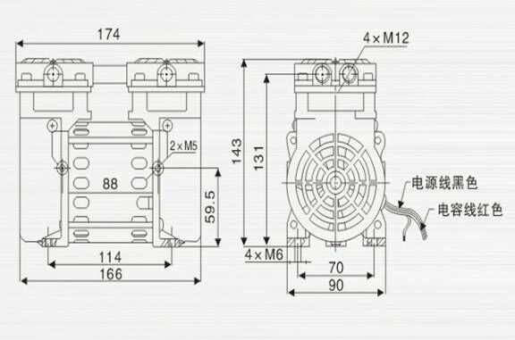 臺冠JP-40H環(huán)保真空泵外觀尺寸圖